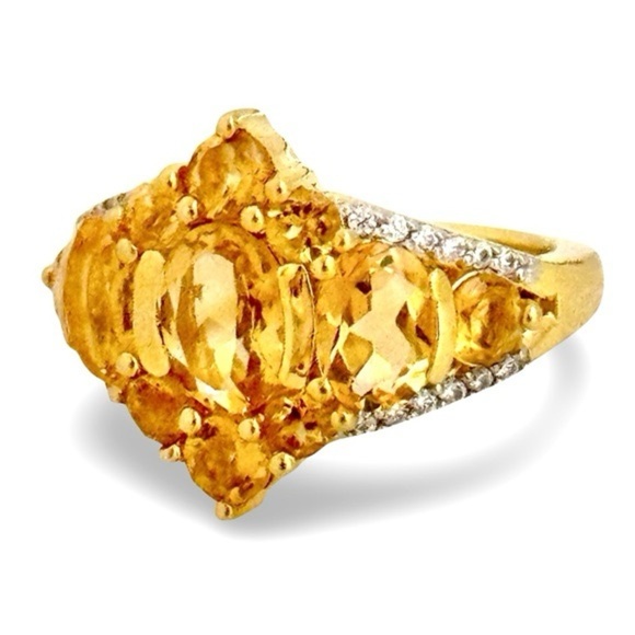 Citrine Diamond Cocktail Ring Abundance and Prosperity November Birthstone - Picture 2 of 8
